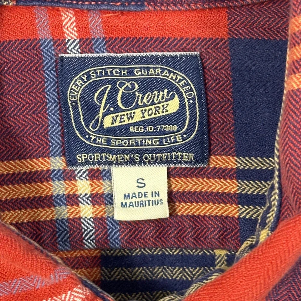 J. Crew Flannel Shirts Lot of 2 Mens S Red Blue Herringbone Plaid Long Sleeve